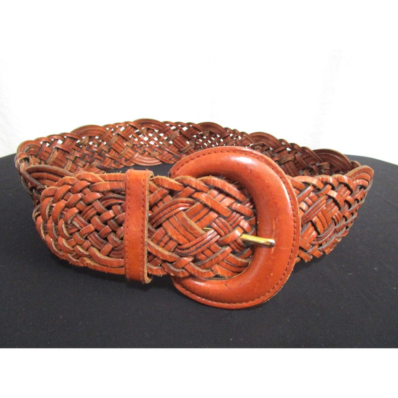Fossil Brown Braided Leather Wide Women's Belt Size S, 25"-29" - Picture 1 of 8